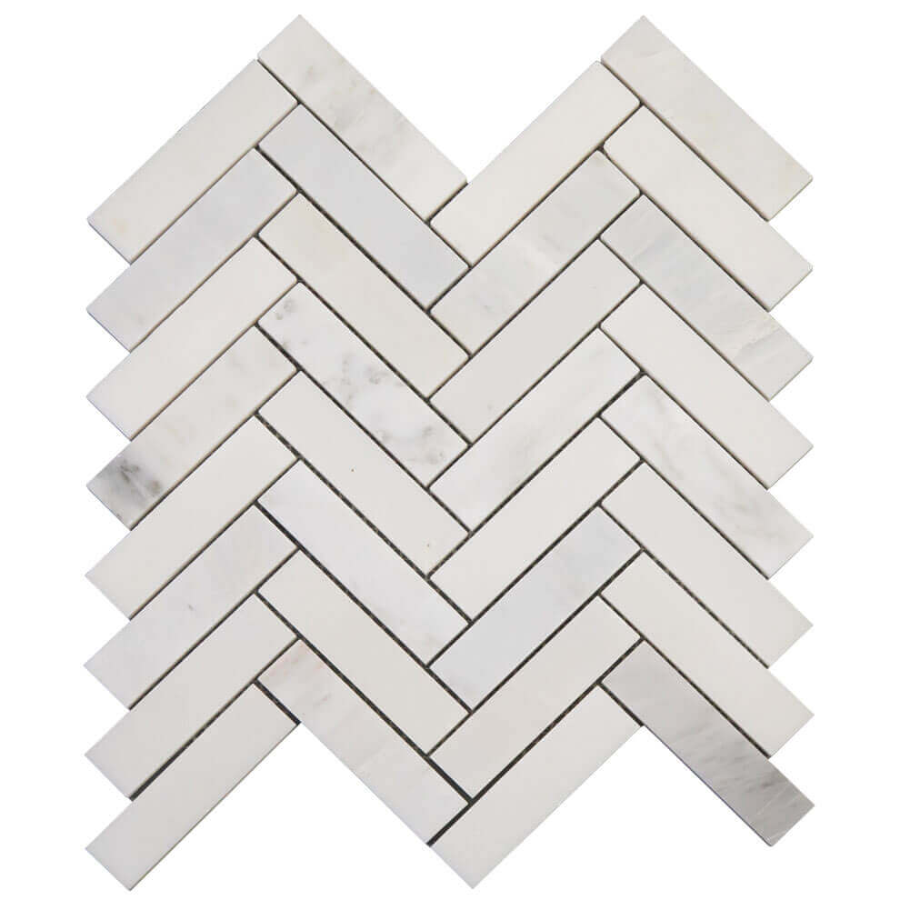 Oriental White (Eastern White) Marble 1 x 4 Herringbone Mosaic Tile Polished Pack of 5